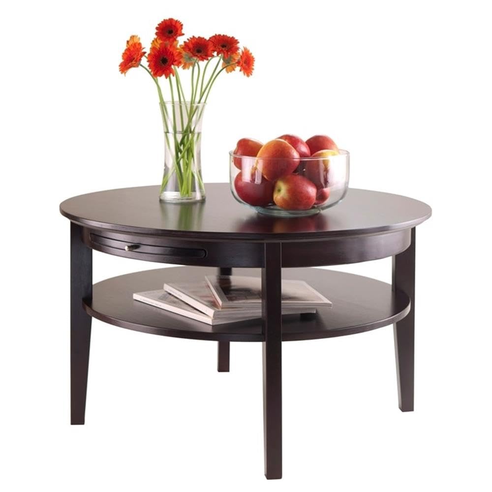 Solid Wood Coffee Table with Pull-Out Tray - Dark Espresso for Living Room