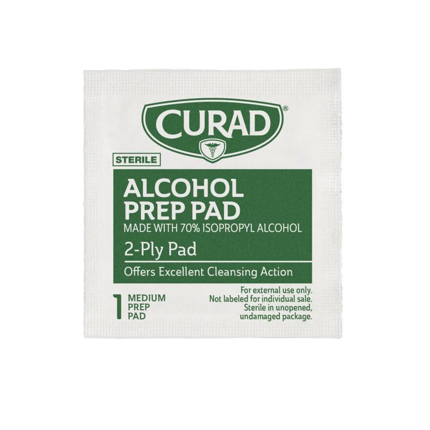 Curad Alcohol Prep Pads - 70% Isopropyl Alcohol Wipes, 1000 Count (5 Boxes of 200 Each) - First Aid, Medical, Tattoo & Piercing Care, Sanitizing Skin Before Injections