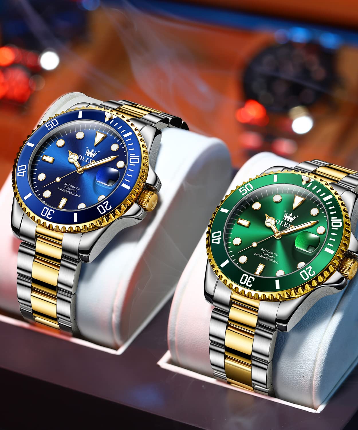 OLEVS Men's Automatic Self-Winding Mechanical Watch - Luxury Gold/Silver Stainless Steel Dress Watch with Big Face, Date Display & Luminous Hands - Waterproof & Rotating Bezel - Perfect for Business, Formal Events & Everyday Wear