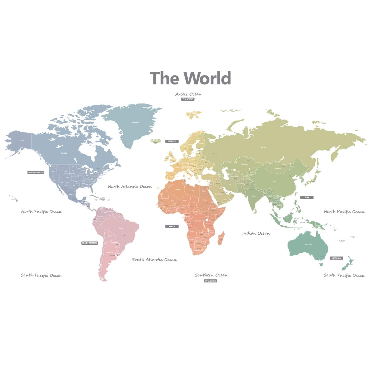 DECOWALL DLT-1809 Modern Pastel World Map Wall Stickers - Peel & Stick Removable Wall Decals for Nursery, Kids Bedroom & Living Room Decor (X-Large) - Perfect for Educational Playrooms, Themed Bedrooms & Home Office Wall Art