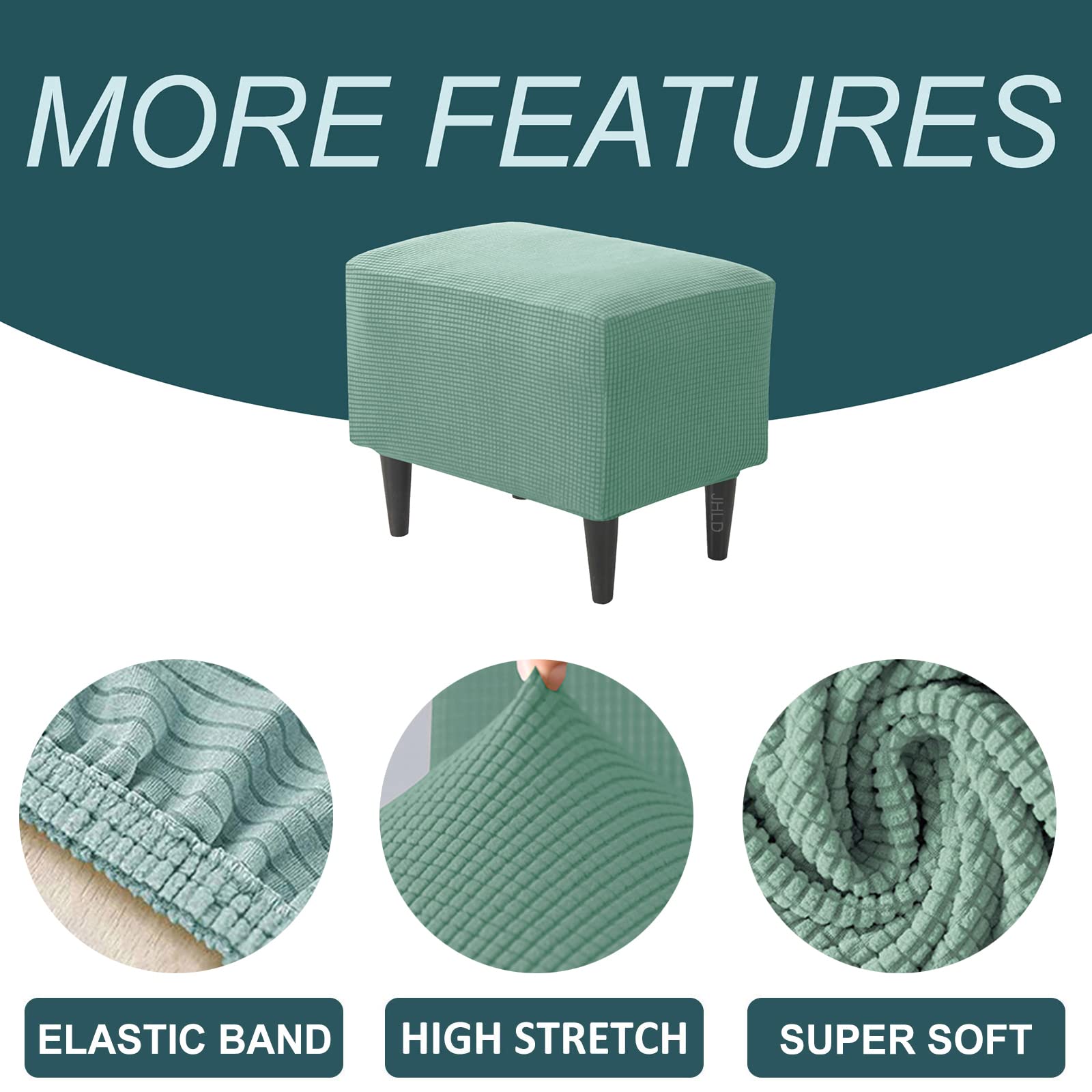 Elastic Rectangle Ottoman Slipcover - Stretchable Footstool Protector Cover with Plaid Design & Secure Elastic Bottom, Perfect for Storage Ottomans & Pet-Friendly Furniture (Green, Small) - Ideal for Living Room, Bedroom & Pet Areas