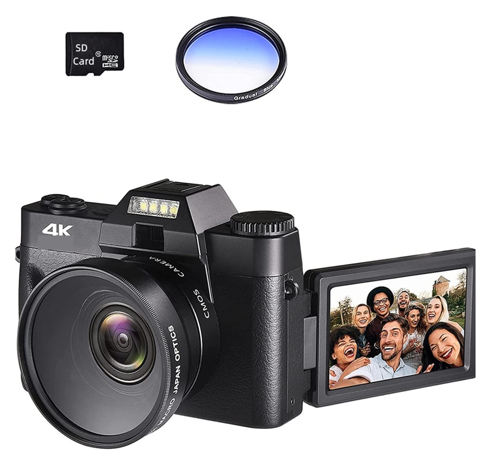 AUBEST 48MP Digital Video Camera Camcorder with Wide Angle & Macro Lens, 16X Zoom, Auto Focus - Perfect for Vlogging, YouTube, Travel Photography, Webcam & Selfies (No TF Card, Includes Lens Filter)