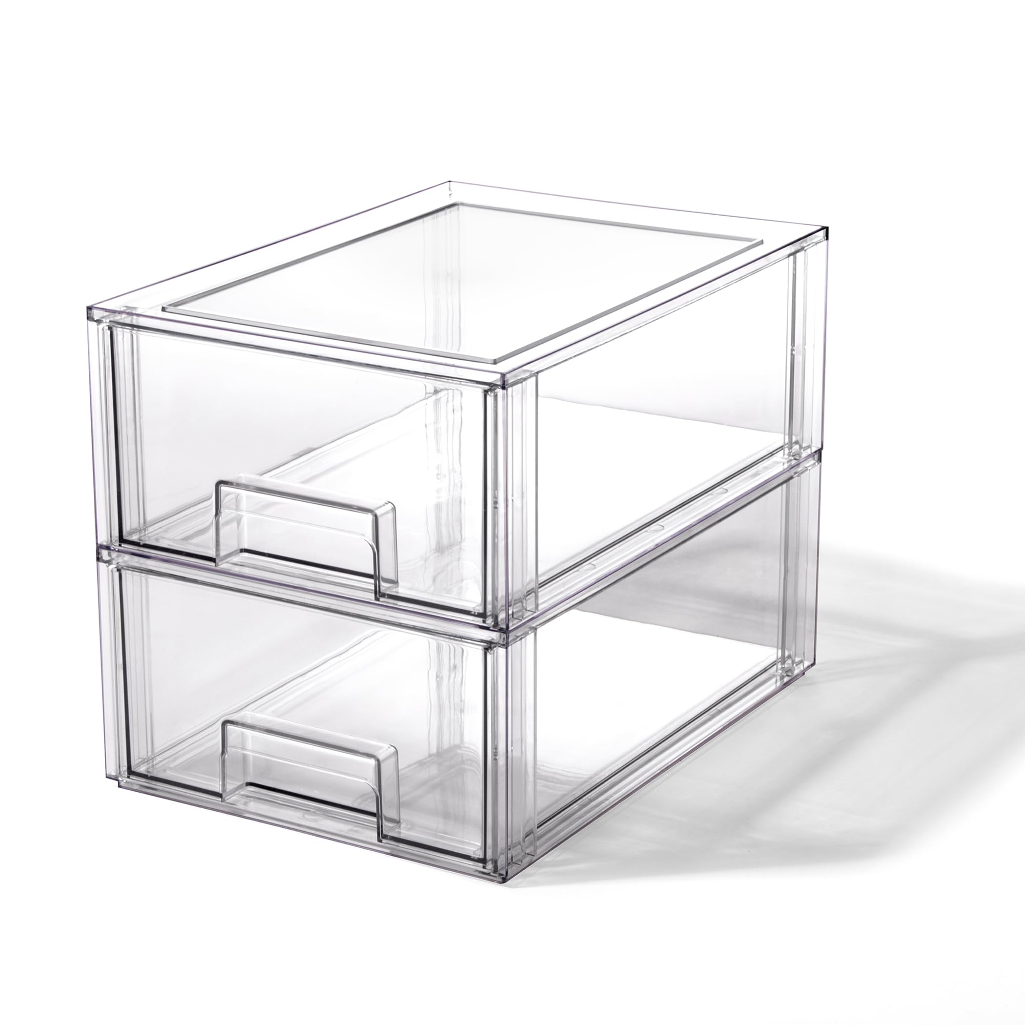 BINO Stackable Clear Storage Drawers - 2 Pack Large Plastic Organizer Bins for Bathroom, Vanity & Under Sink | Space-Saving Drawer Organizer for Home, Office & Closet Storage Solutions
