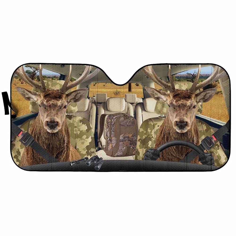 Forest Deer Couple Family Car Sunshade - 57x27.5 Inch UV Protection Sun Visor for Windshield | Universal Fit Auto Sun Shield Accessories | Perfect for Road Trips, Summer Driving & Car Decor