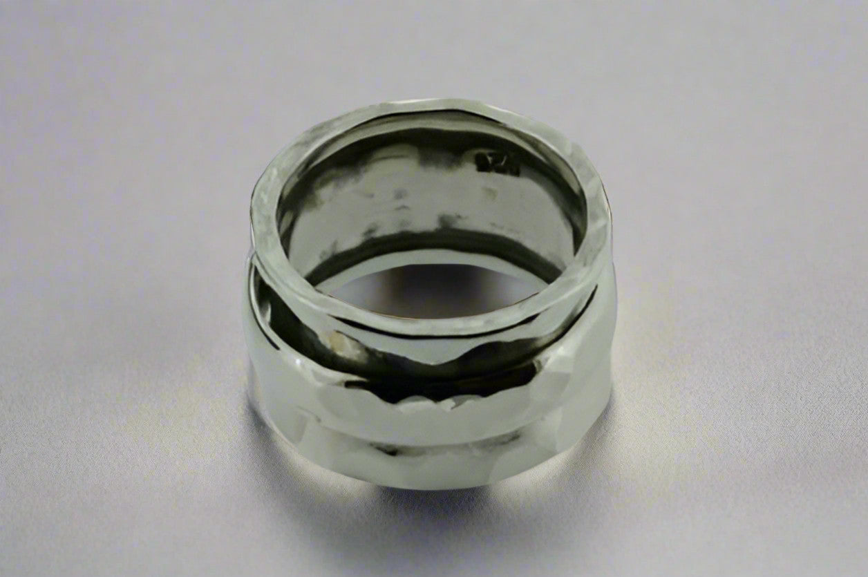 Double Hammered Concave Spinner Ring - Sterling Silver Stress Relief Jewelry for Anxiety & Focus - Perfect for Meditation, Fidgeting & Relaxation