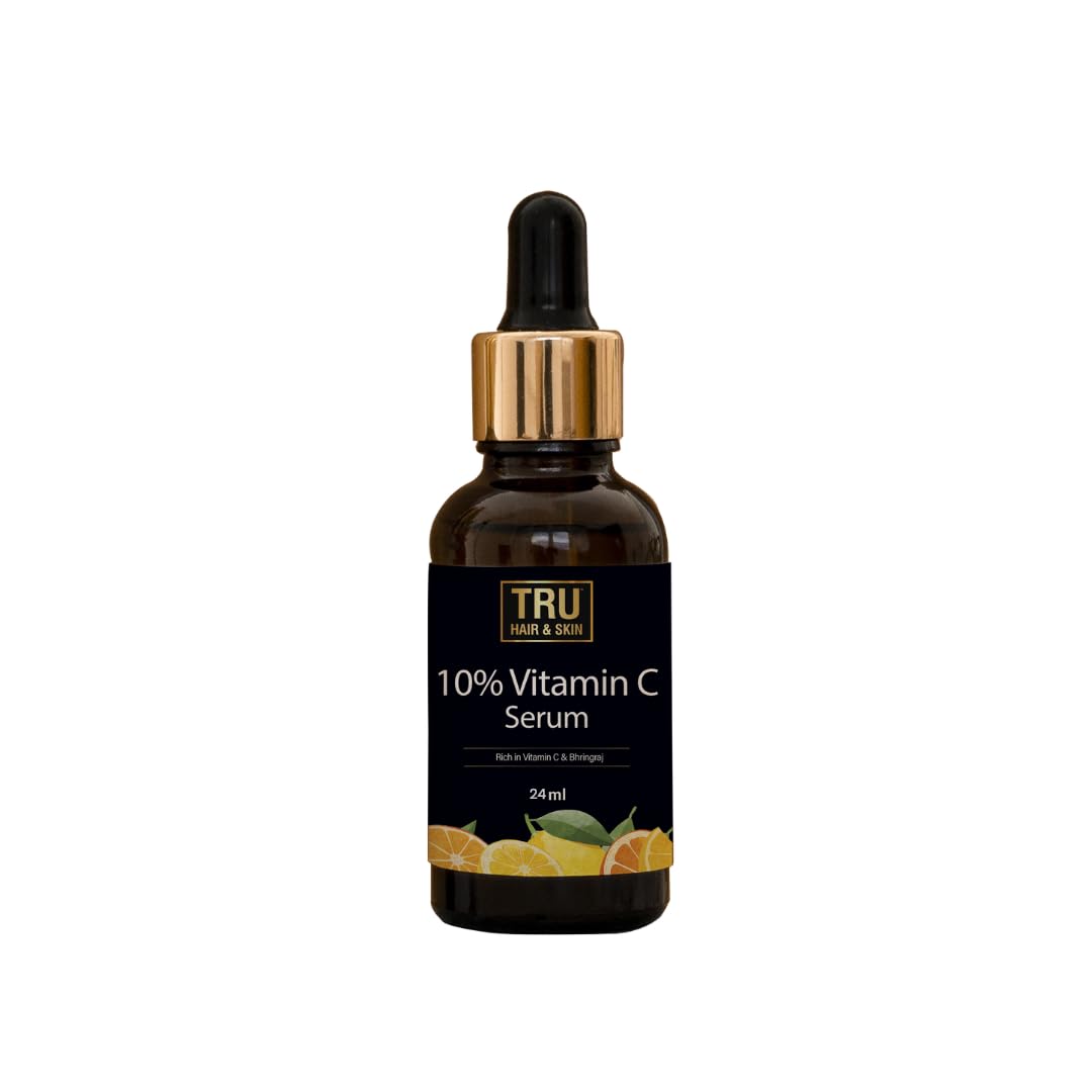 TRU HAIR & SKIN 10% Vitamin C Serum with Bhringaraj - Brightening Face Serum for Hyperpigmentation, Dark Spots & Skin Rejuvenation - 24ml | Daily Anti-Aging Skincare for Glowing Complexion