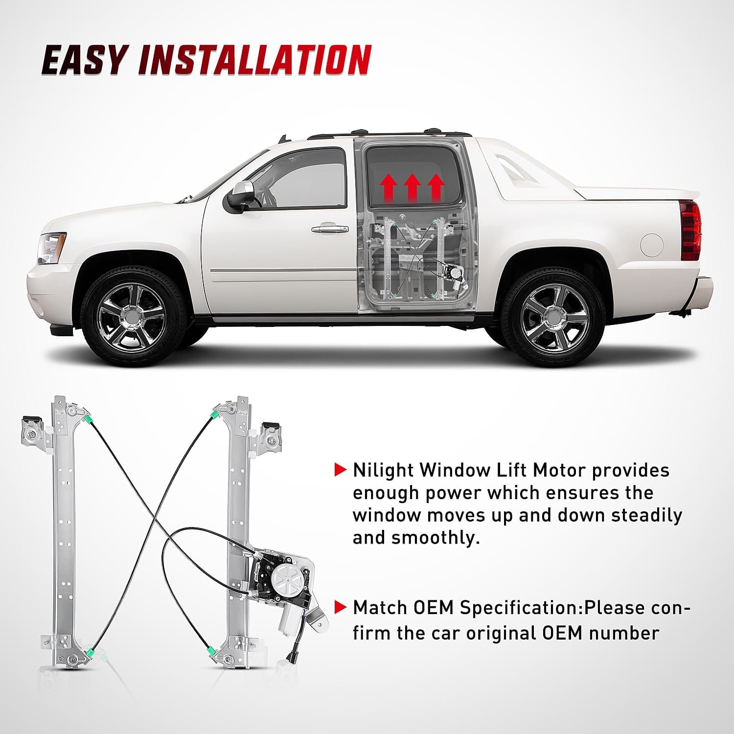 Chevrolet Avalanche Silverado Suburban & GMC Sierra Yukon XL 1500 2500 3500 Rear Passenger Side Power Window Regulator Replacement (2001-2006) - Fix Stuck or Noisy Car Windows for Smooth Operation