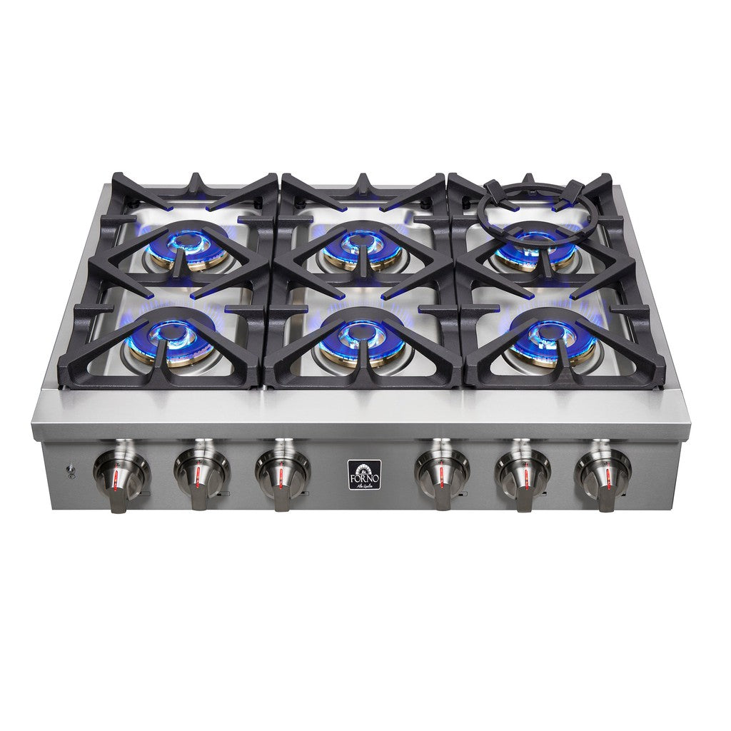 Forno Spezia 36 Inch 6 Burner Professional Gas Rangetop with Wok Ring & Griddle - Stainless Steel Commercial Cooktop (Model FCTGS5751 36) - Perfect for Restaurant Kitchens, Catering Services & Home Chef Cooking Stations