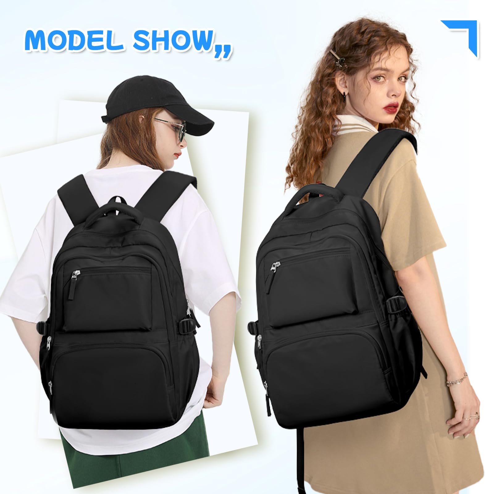 Stylish Black Backpack for Women & Men - Durable School Backpack with Laptop Compartment (15.6 Inch), Gym & Travel Backpack for College Students - Perfect for School, Work, Commuting & Outdoor Adventures