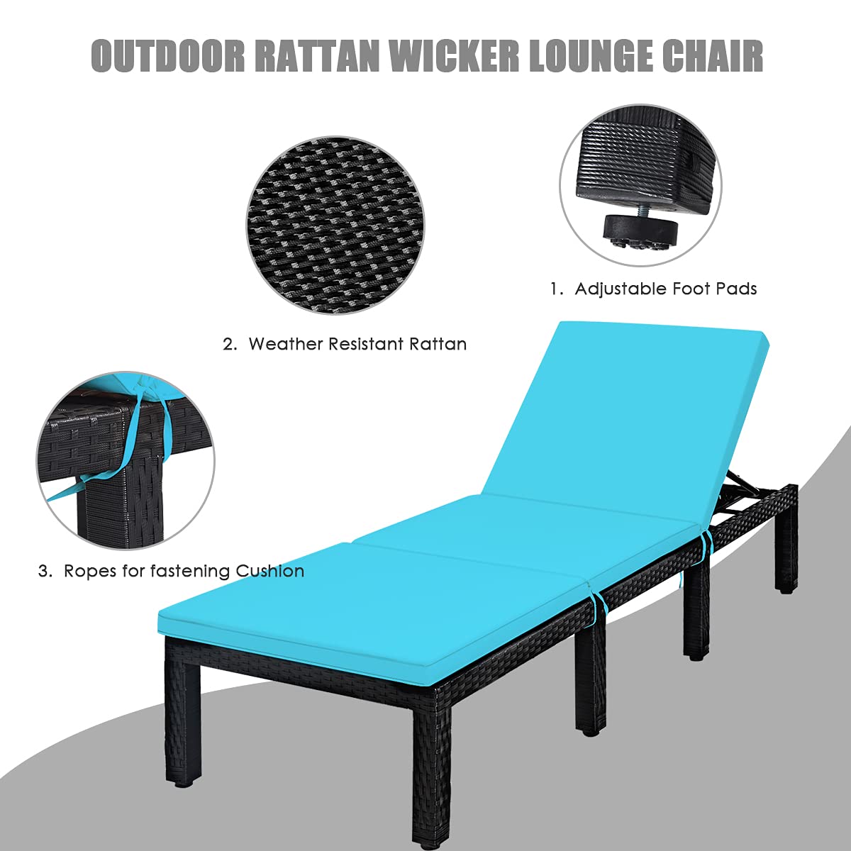 Premium Outdoor Rattan Lounge Chair - Adjustable Reclining Wicker Chaise with Cushion for Patio, Poolside & Garden Relaxation | Durable Weather-Resistant Patio Furniture for Backyard, Deck & Sunbathing