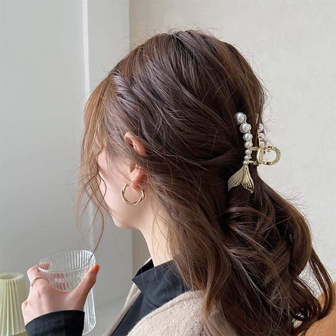Mermaid Tail Pearl Hair Claw Clips for Women & Girls - Elegant Hair Clips, Hairpins & Hair Accessories (Pack of 1) - Perfect for Weddings, Parties & Everyday Styling