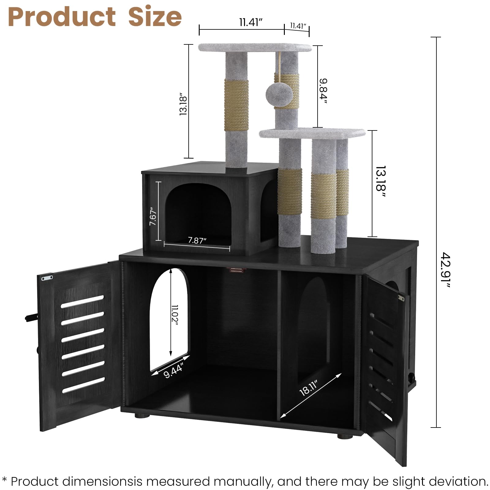 DKLGG Large Wooden Cat Tree with Hidden Litter Box Enclosure - Multi-Level Cat House with Sisal Scratching Post, Plush Perch & Washroom Divider - Perfect for Indoor Cats & Small Spaces