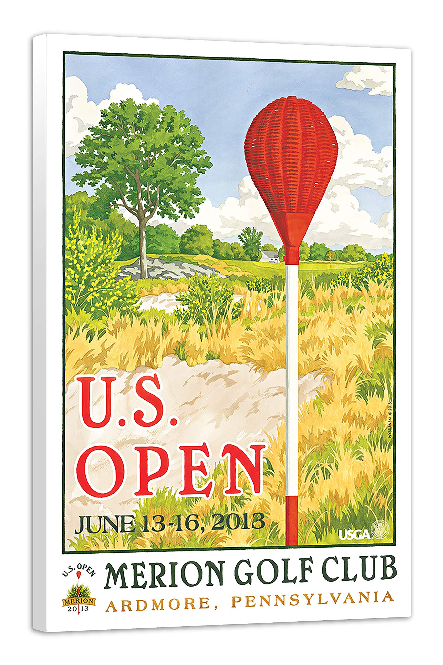Lee Wybranski Official Golf Art - 2013 U.S. Open Championship at Merion - 20x30 Inch Framed Canvas Print - Perfect Golf Gift for Men - Home Office Decor & Sports Memorabilia Collection