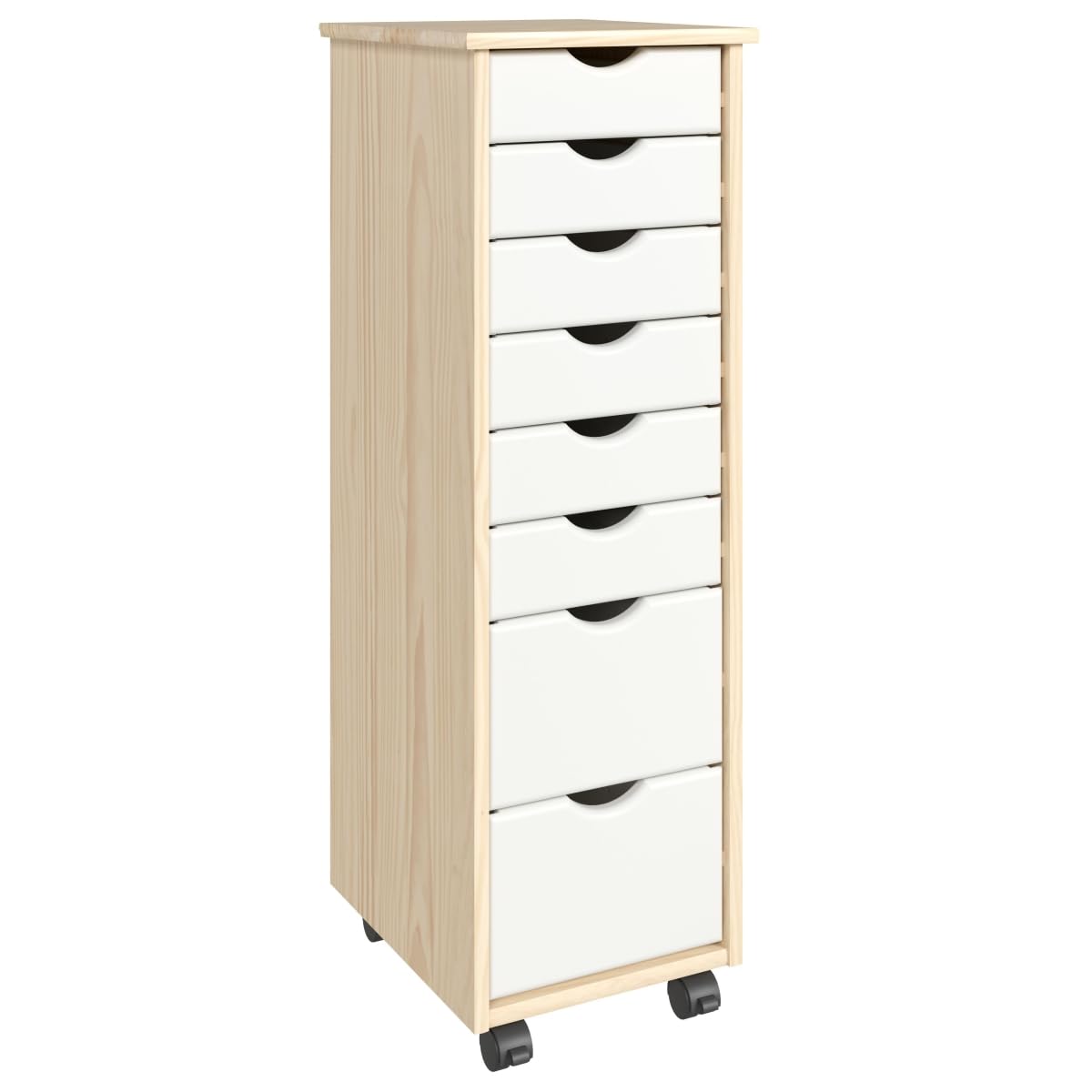 Adeptus Original 6+2 Drawer Solid Wood Rolling Cart - Narrow Drawers, White - Perfect for Craft Rooms, Offices & Small Spaces