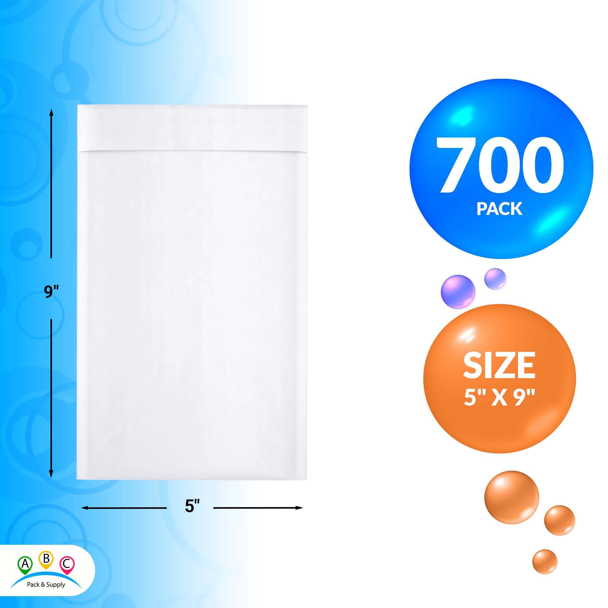 ABC PACK & SUPPLY 5x9 Inch Kraft Bubble Mailers - 700 Pack White Self-Seal Padded Shipping Envelopes with Bubble Cushioning & Self-Adhesive Tape | Perfect for Ecommerce, Amazon FBA, eBay Shipping & Small Business Mailings