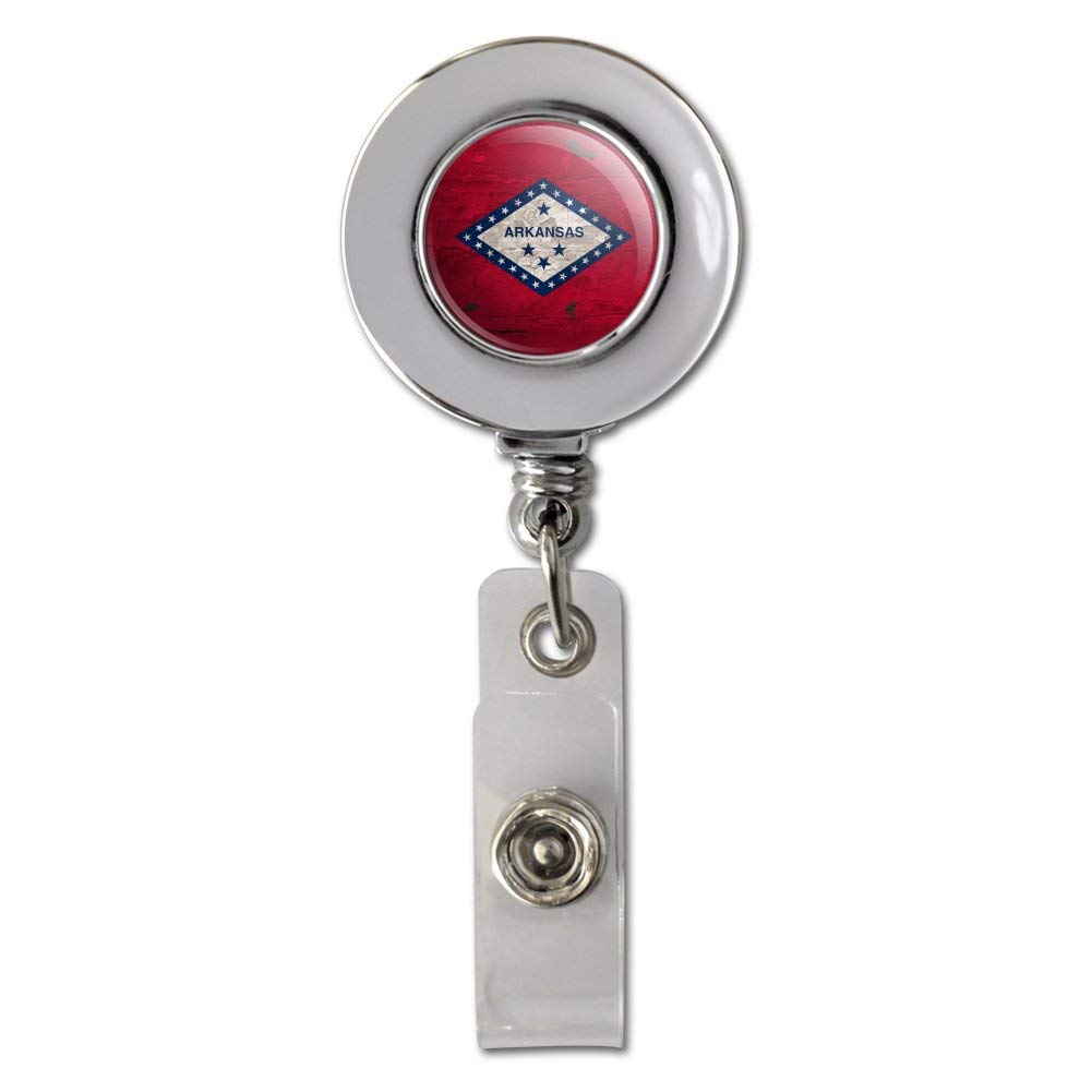 Vintage Arkansas State Flag Distressed Retractable ID Badge Reel - Chrome Clip for Nurses, Teachers, Security & Office Professionals | USA Made