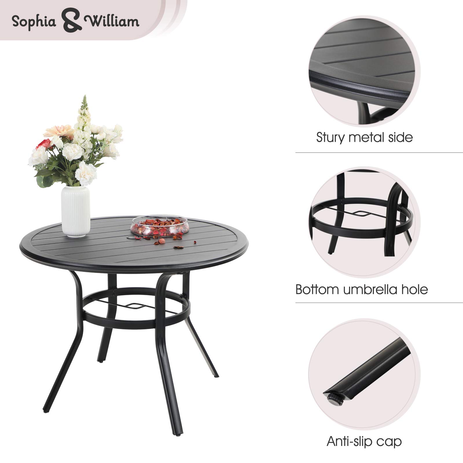 Sophia & William 5-Piece Black Outdoor Patio Dining Set - Round Bistro Table with 4 Stackable Metal Chairs | Perfect for Backyard, Garden, Deck & Poolside Entertaining