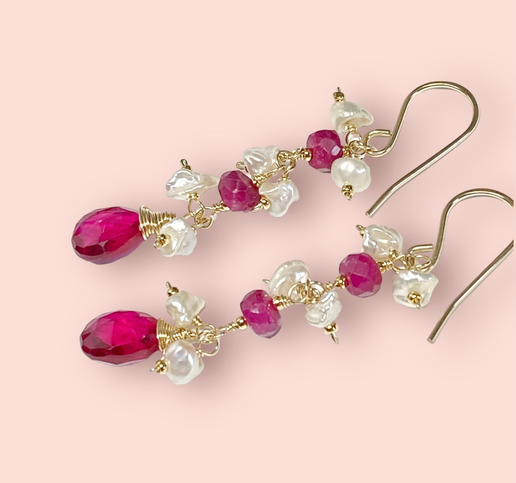 Exquisite Ruby & Red Topaz Dangle Earrings with Genuine Pearls - Elegant Jewelry for Women, Perfect for Weddings, Parties & Special Occasions