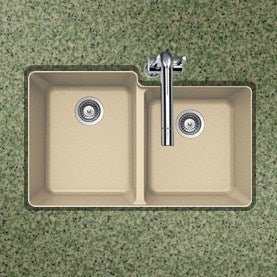 Houzer M 175U Quartztone Series Granite Undermount 60/40 Double Bowl Kitchen Sink - Durable & Stylish for Modern Kitchens, Perfect for Cooking and Entertaining