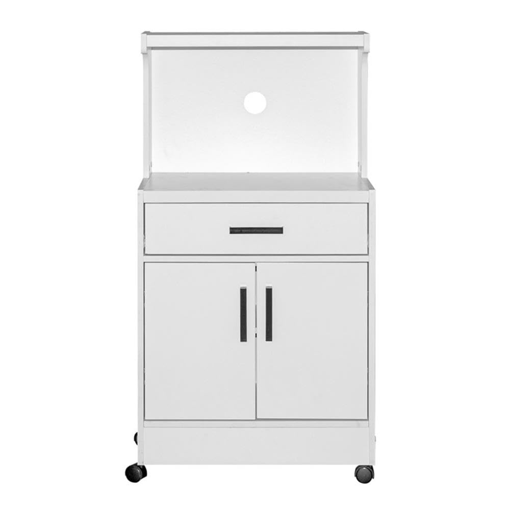 Better Home Products Shelby White Wooden Microwave Cart - Compact Kitchen Storage with Wheels for Small Spaces, Apartments & Dorm Rooms
