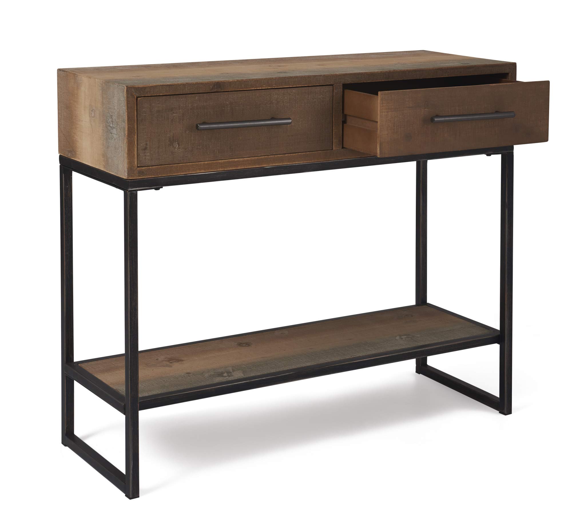 Industrial Rustic Console Table with 2 Drawers - Wood & Metal Entryway Sideboard with Shelf Storage | Distressed Brown Finish | Perfect for Farmhouse Kitchen, Living Room & Hallway Accent Furniture