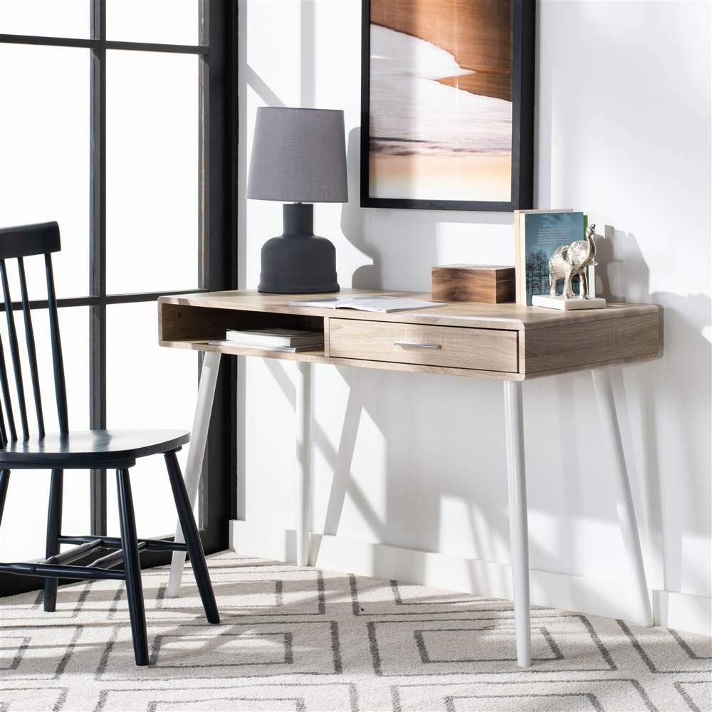 Safavieh Jorja Modern 1-Drawer Home Office Desk - Natural & White Finish, Compact Writing Desk for Small Spaces, Home Office, Study Room & Dormitory