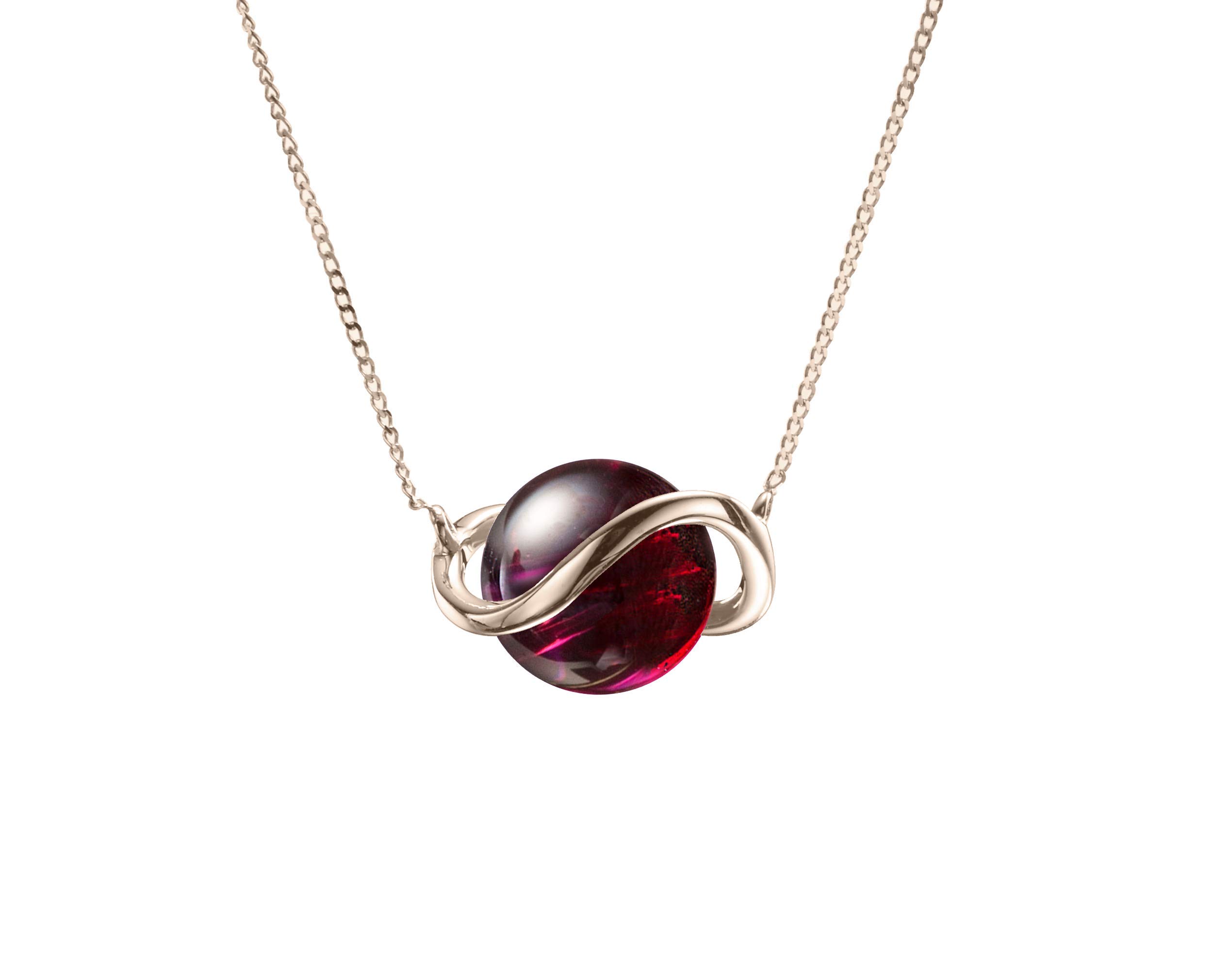 14K Yellow Gold Red Garnet Necklace - January Birthstone Jewelry | Handmade Minimalist Garnet Pendant for Women | Solitaire Burgundy Stone Mother Necklace by Majade | Perfect for Gifts, Anniversaries & Special Occasions