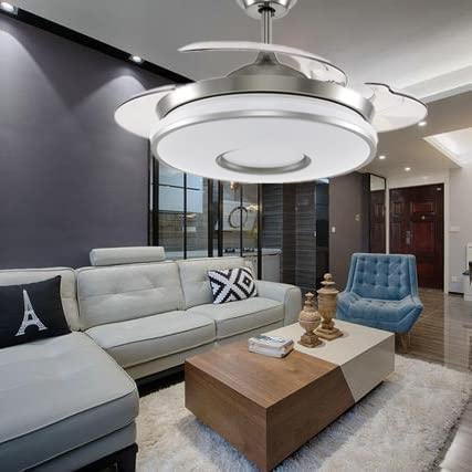 42 Inch Modern Ceiling Fan with LED Light and Remote - 3 Color Changing Lights, 3 Speed Settings, Retractable Blades, Silent Motor - Invisible Fan Chandelier for Living Room, Dining Room, Bedroom (Style 2) | Perfect for Home Cooling and Stylish Lighting