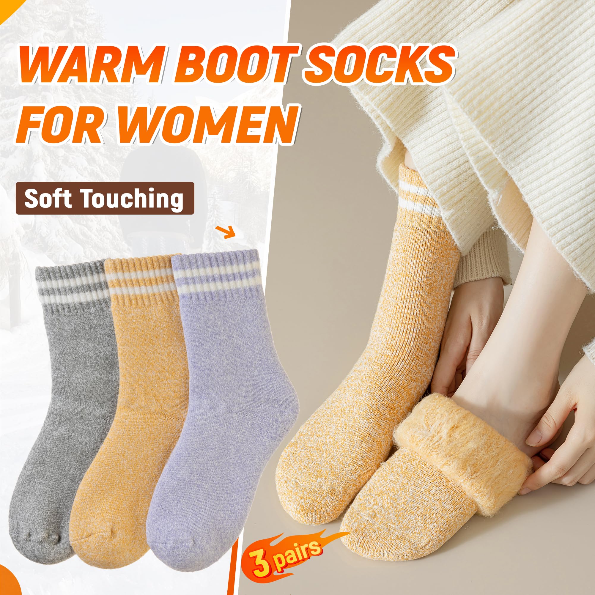 DoSmart Women's Thermal Ski Socks - 3 Pairs for Winter & Cold Weather Hiking