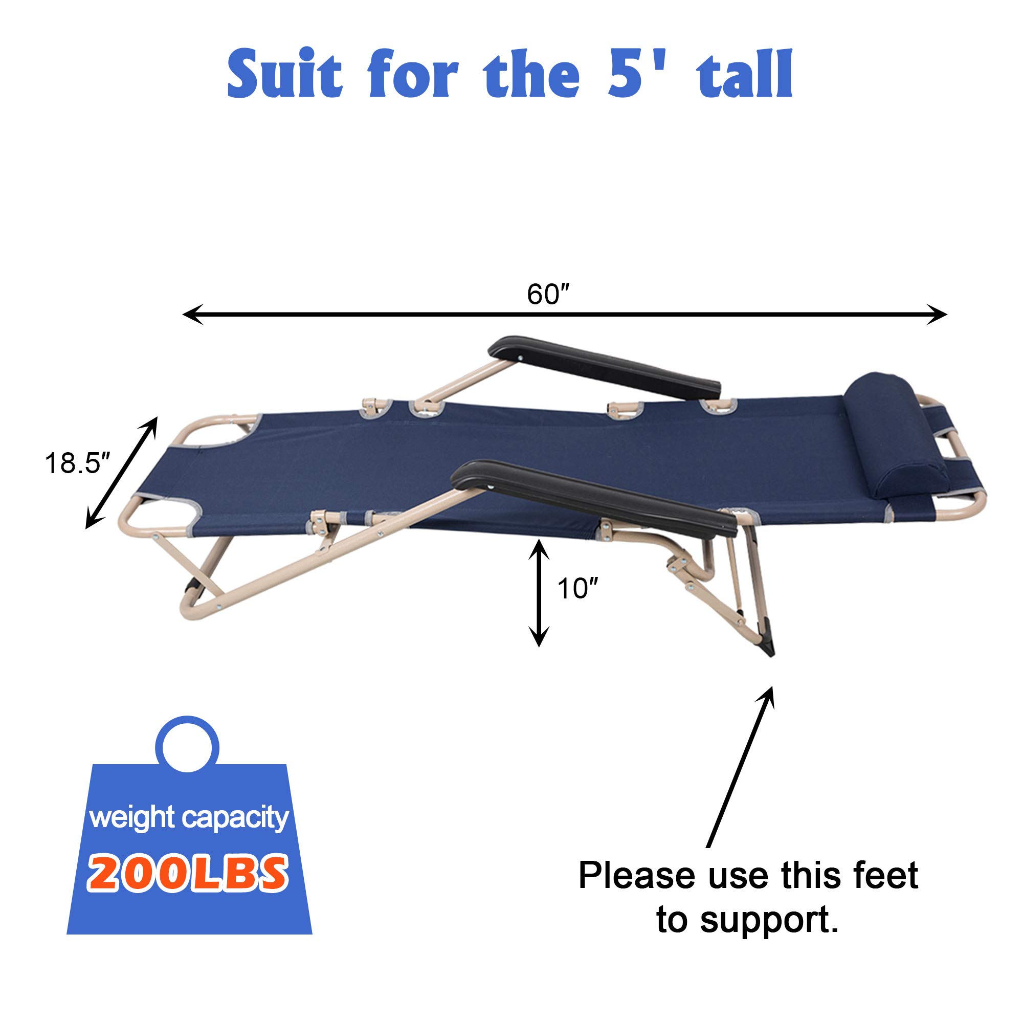 LUCKYERMORE 4 Pack Portable Folding Reclining Chairs with Full Flat Cot - 2 in 1 Outdoor Lounge Chairs for Beach, Pool, Camping, Lawn, Patio - 60