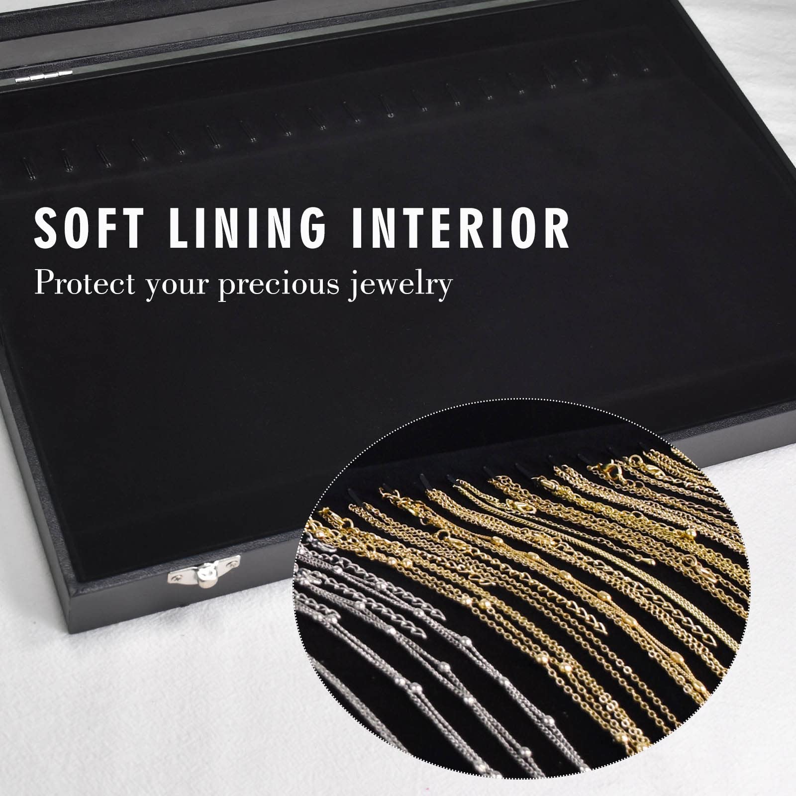 Premium Jewelry Organizer Box - 20 Hook Necklace Display Case with Clear Lid - Necklace & Pendant Storage for Women & Girls (Black) - Perfect for Travel, Gifts & Home Decor