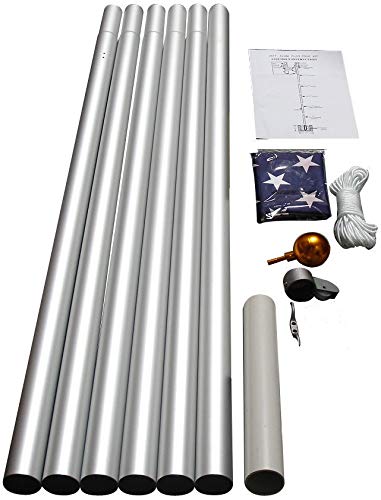30 FT Heavy Duty Commercial Grade In-Ground Flagpole with Tapered Sections - Includes 5x8 US Nylon American Flag & Deluxe Liberty Ball - Made in USA for Business, Government & Residential Use - Perfect for Patriotic Displays, Corporate Campuses & Home Decor - Holds Two Flags