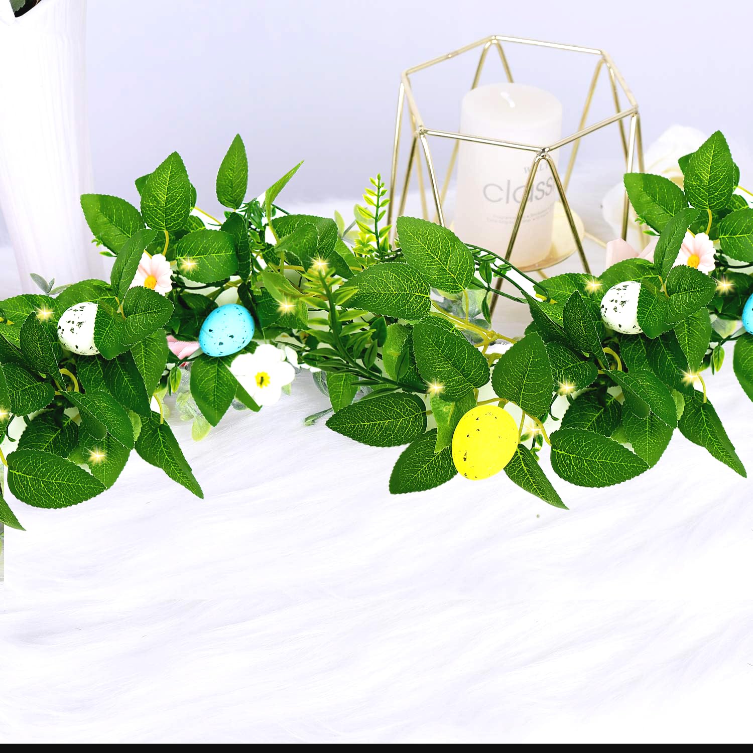6.5 FT Easter Garland with Lights - Spring Home Decor, Easter Egg Decoration for Indoor & Outdoor, Party, Mantel, and Tree Decorating