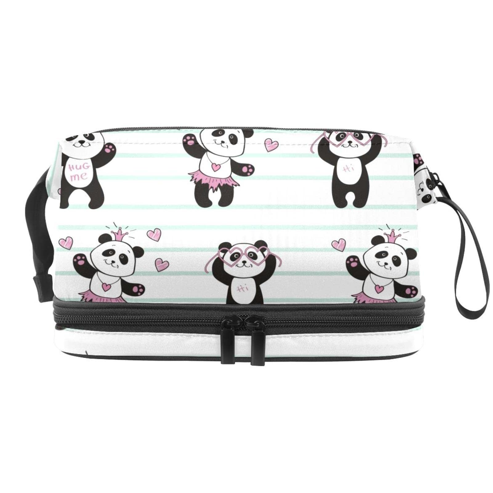 Panda Makeup Bag for Women - Double Layer Travel Cosmetic Pouch for Toiletries & Essentials