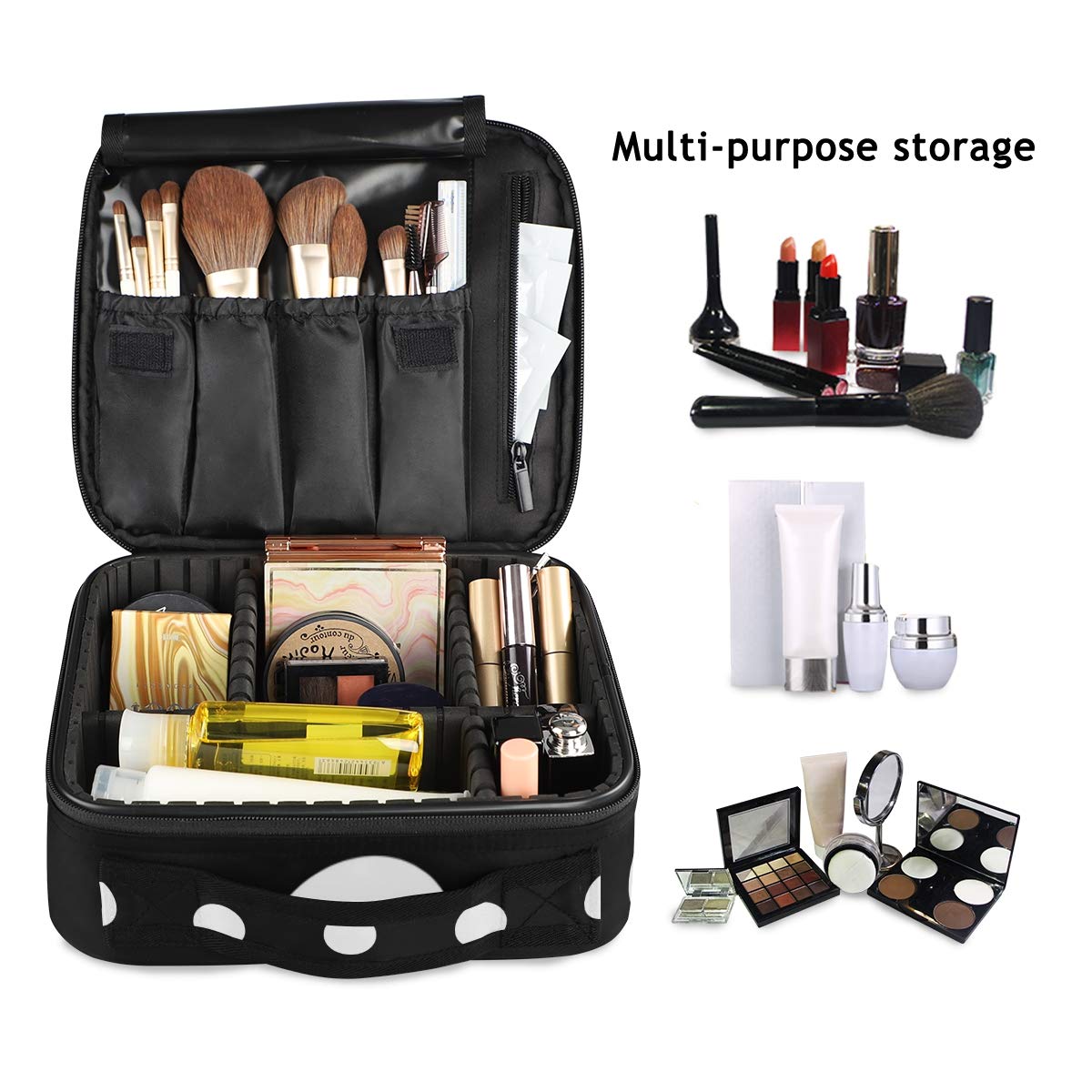 ALAZA Fashion Polka Dot Makeup Bag - Portable Cosmetic Organizer with Adjustable Dividers - Travel Train Case for Makeup Brushes & Beauty Essentials - Perfect for Travel, Home & Salon Use