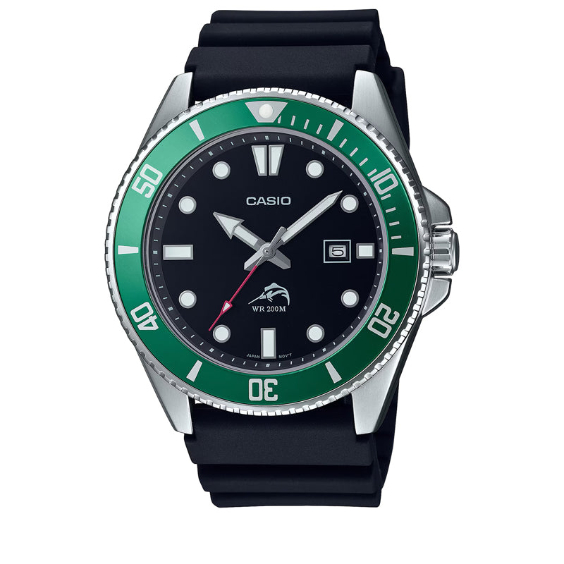 Casio Analog Watch for Men - Black & Green Dial, Durable Stainless Steel Band - Perfect for Outdoor, Casual & Office Wear