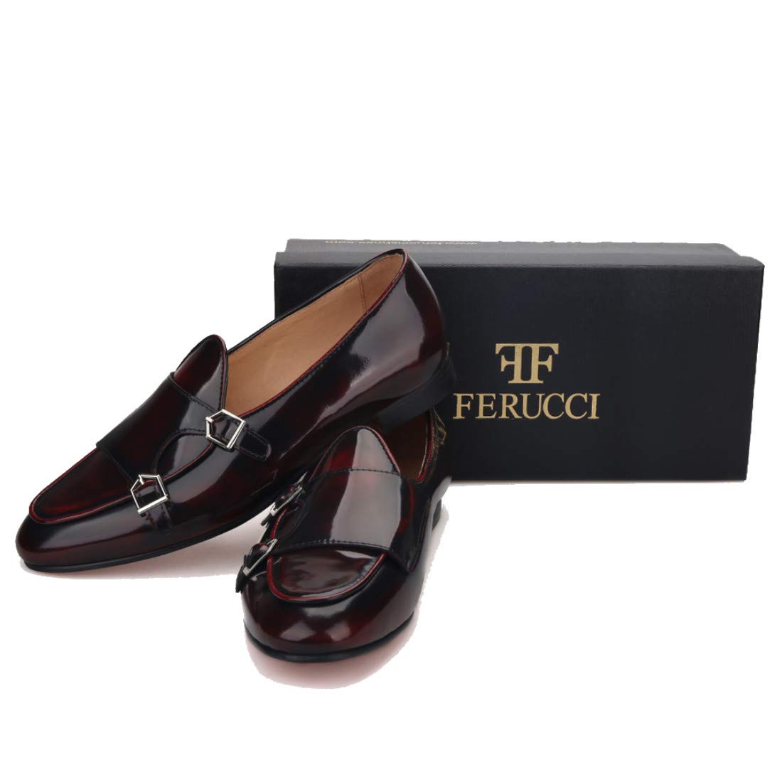 FERUCCI Genuine Brown Leather Double Monk Strap Loafers - Comfortable Dress Shoes for Men, Perfect for Wedding, Prom, Office & Formal Events