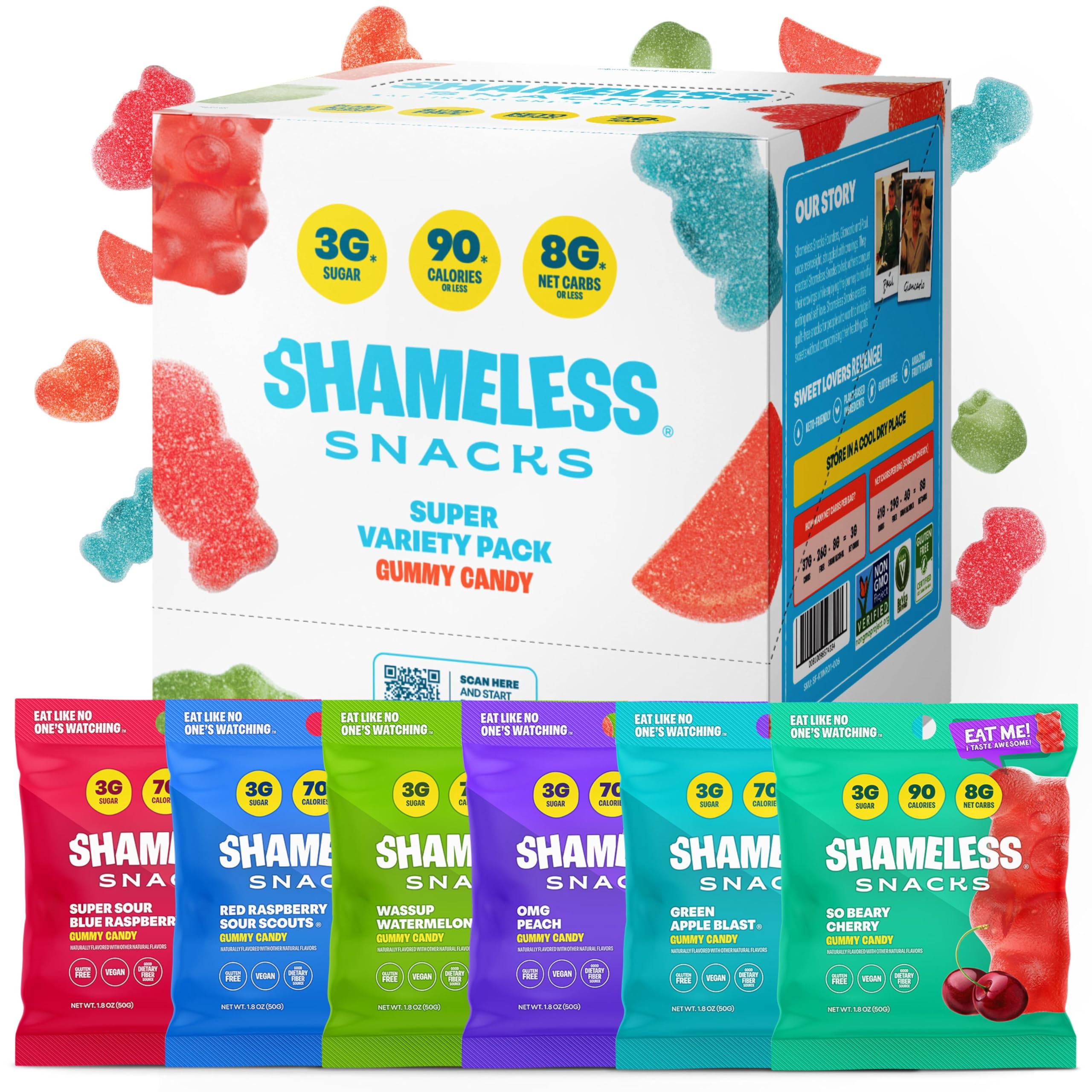 Shameless Snacks - Healthy Low Calorie Keto Gummies | Gluten Free, Low Carb Candy | 6-Pack Variety Mix | Perfect for Weight Loss, Keto Diet & On-the-Go Snacking