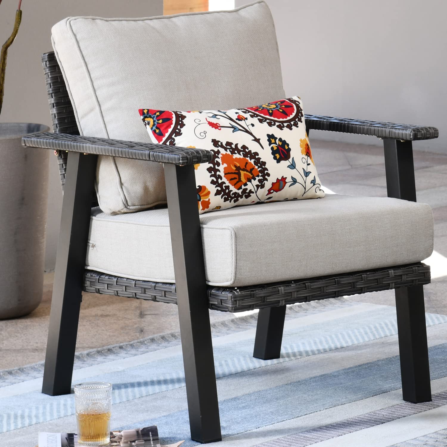 **Ovios Patio Chairs Set of 2 - All-Weather Wicker Rattan Outdoor Chairs with Comfortable Cushions, High Back Single Sofa for Porch, Garden, Backyard, Deck - Beige - Perfect for Relaxing, Lounging, and Entertaining Guests**