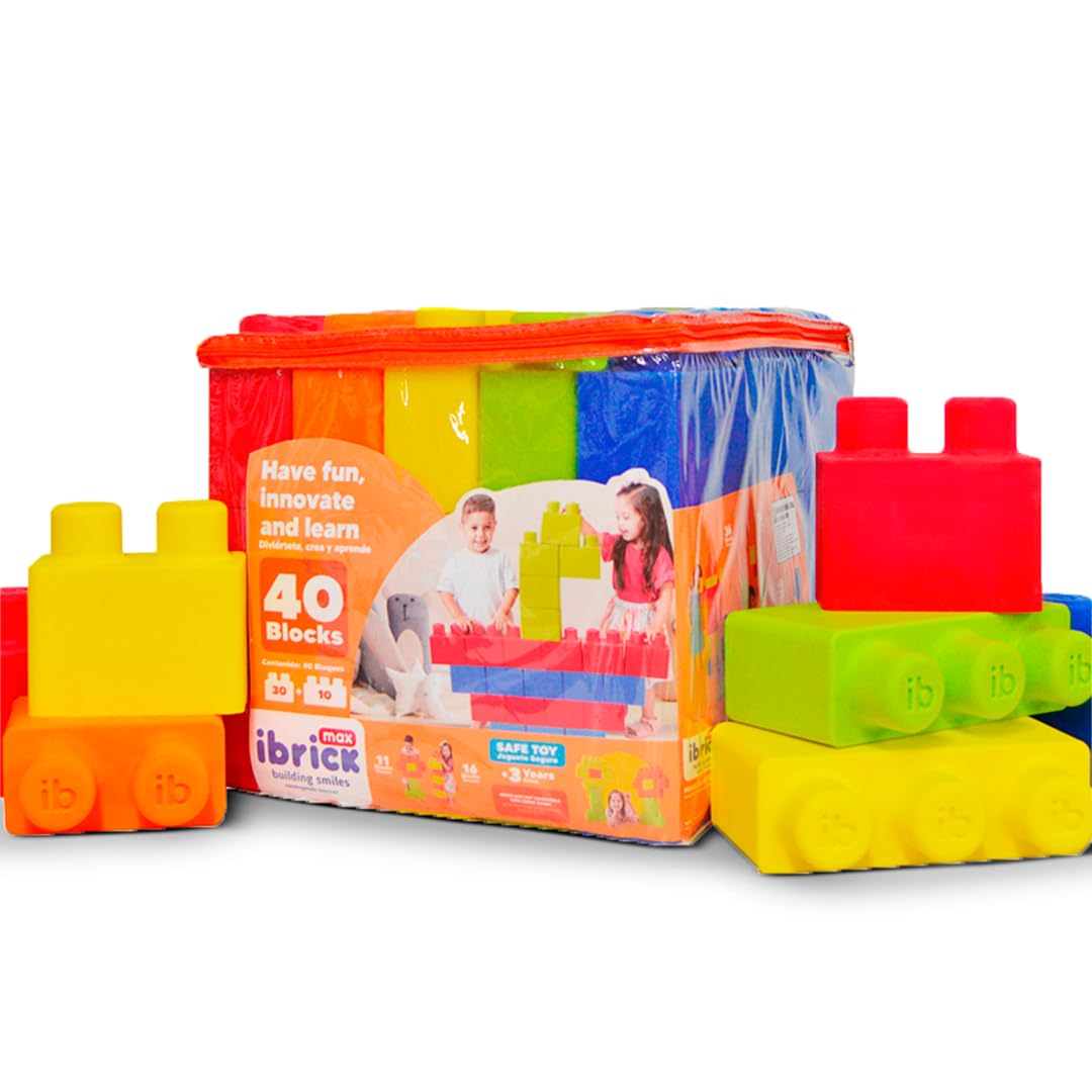 Foam Building Blocks for Kids - 40 Piece Large Soft Blocks (30+10) | Safe, Creative & Fun Educational Toy | STEM Learning, Indoor Play, Birthday Gift