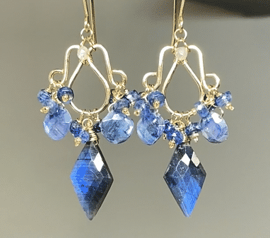 Handmade Blue Labradorite and Kyanite Chandelier Earrings in Gold Fill - Elegant Boho Jewelry for Women, Perfect for Weddings & Special Occasions