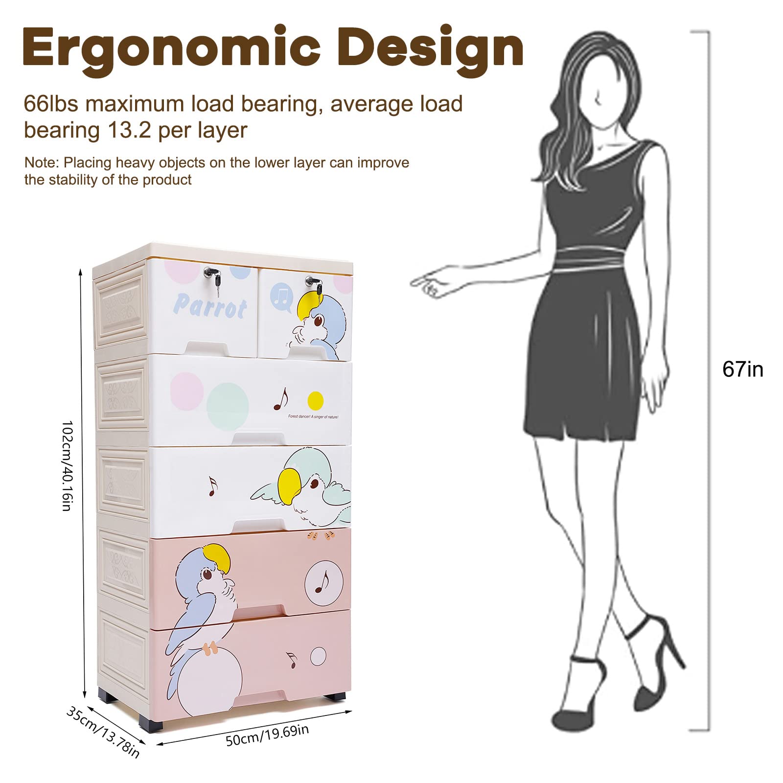 WOQLIBE 6-Drawer Plastic Dresser - Modern Stackable Vertical Clothes Storage Tower with Lockable Cabinet Drawers for Bedroom, Closet & Dorm Organization
