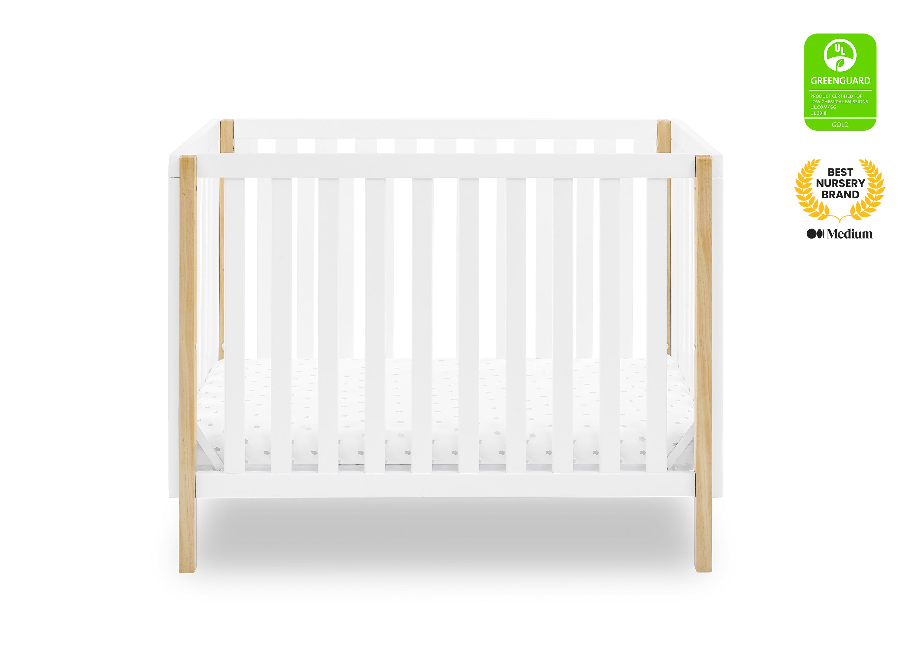 Gio Mini Crib with 2.75 Inch Mattress - Portable Baby Crib for Nursery, Travel & Small Spaces | Compact Infant Bed with Comfortable Mattress