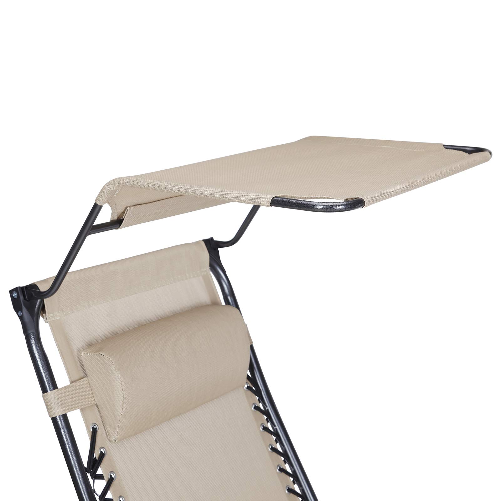 2 Pack Adjustable Zero Gravity Lounge Chair with Pillow & Canopy Shade - Portable Folding Recliner for Outdoor, Patio, Beach, Pool, Camping & Backyard Relaxation (Tan) - Perfect for Sunbathing, Reading & Lounging