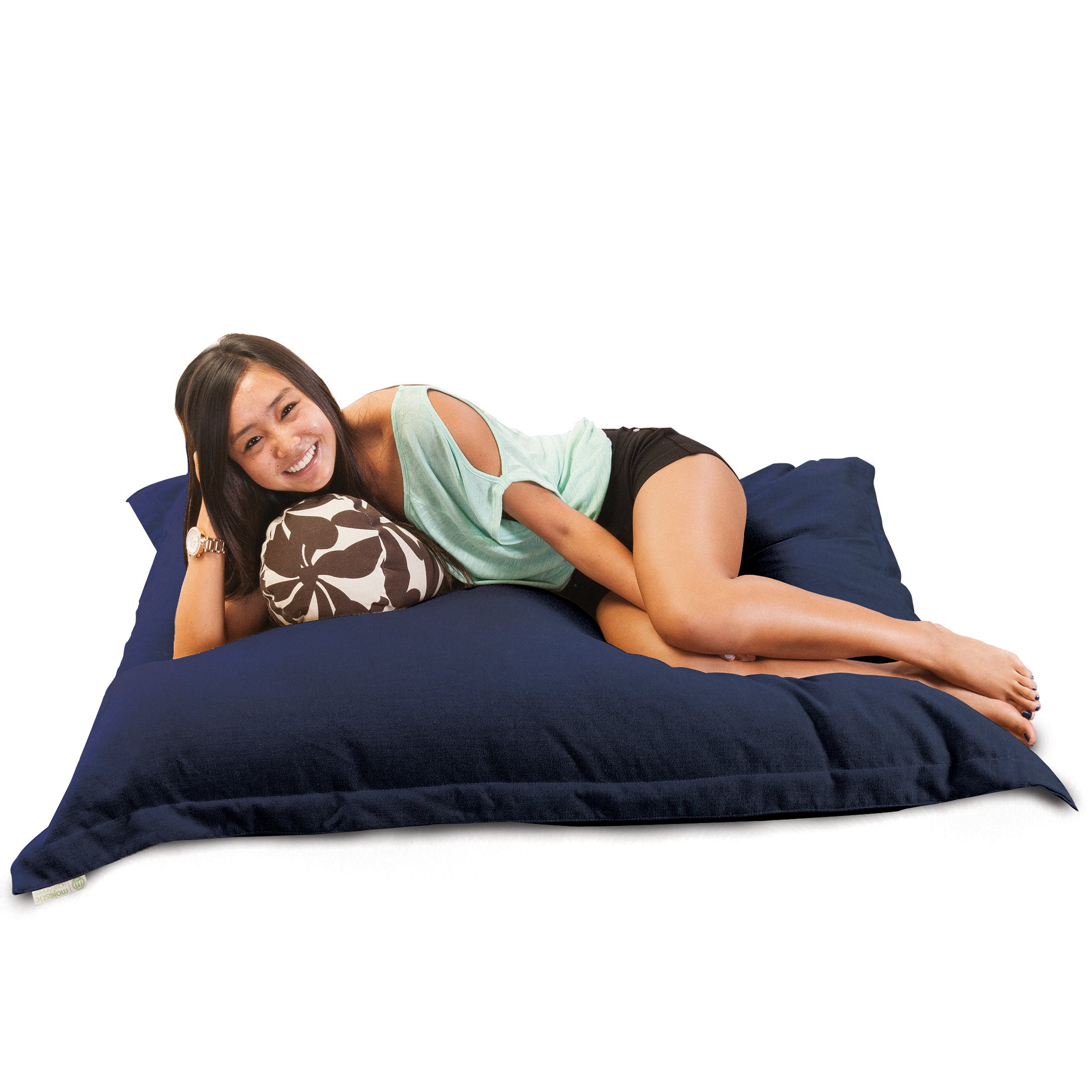 Majestic Home Goods Villa Floor Pillow - Navy Blue Large Floor Cushion for Living Room, Bedroom & Outdoor Use - Comfortable Floor Seating for Yoga, Meditation & Lounging