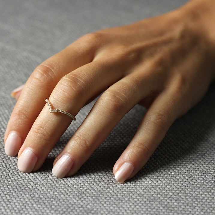 Elegant Mia Diamond Chevron Band Ring - 14K Gold or Sterling Silver Stackable Wedding Band for Women - Perfect for Anniversaries, Engagements & Everyday Wear