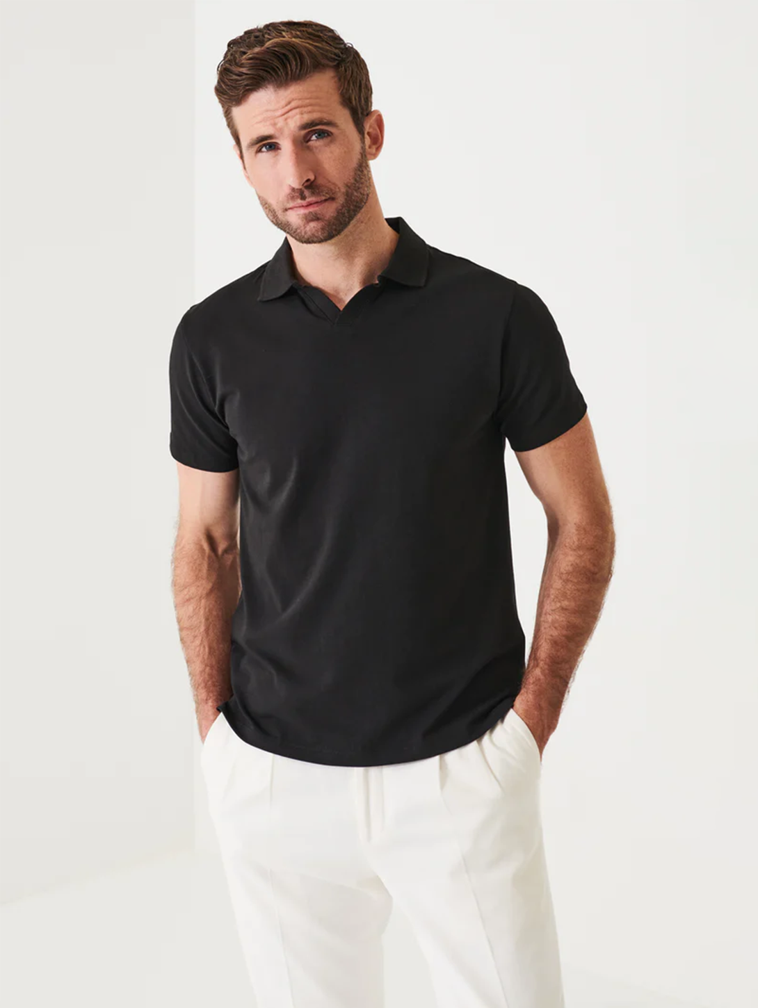 Stylish Iconic Open Polo Shirt for Men - Classic Black Cotton Casual Wear - Perfect for Office, Golf & Summer Outings