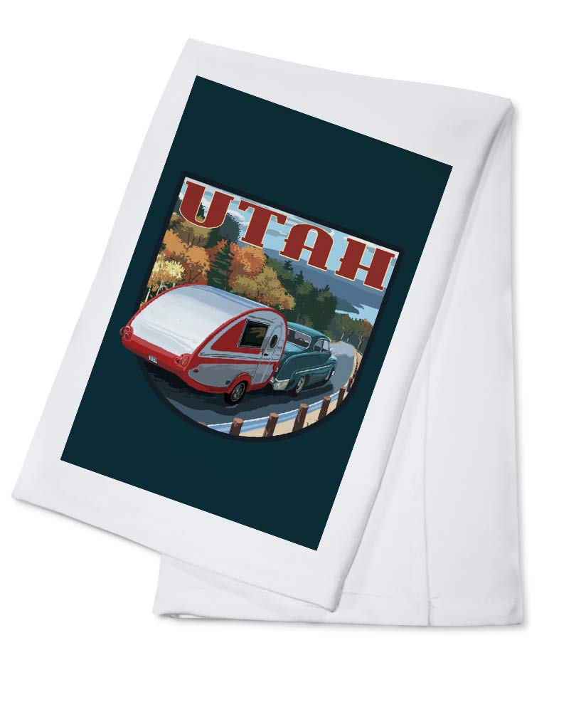 Vintage Utah Retro Camper Design 100% Cotton Kitchen Tea Towel - Absorbent Dish Drying & Decorative Hand Towel for Farmhouse, RV, and Camping Kitchen Use