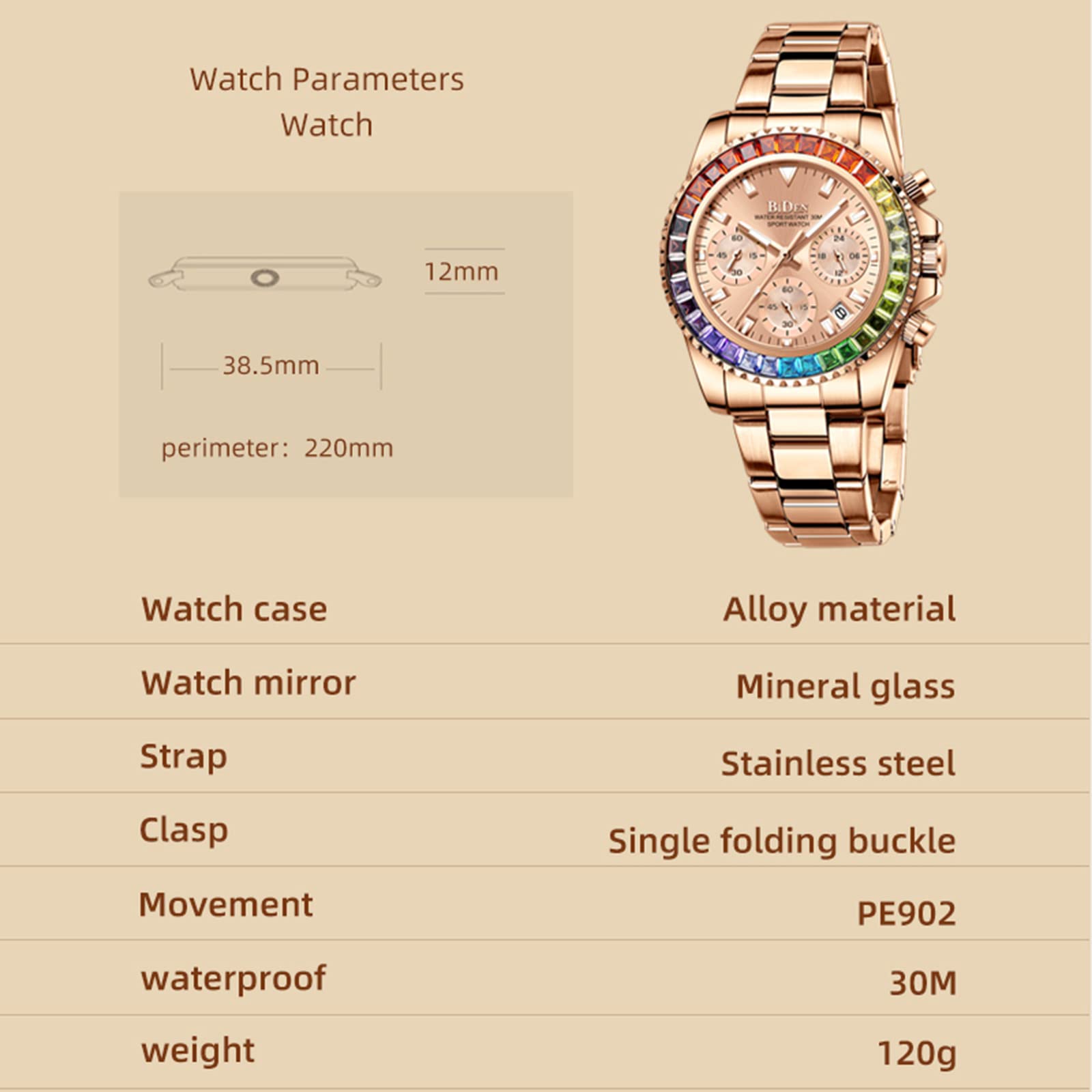 MASTOP Fashion Men's Women's Rose Gold Stainless Steel Waterproof Date Quartz Wristwatch - Perfect for Casual, Office, and Evening Wear