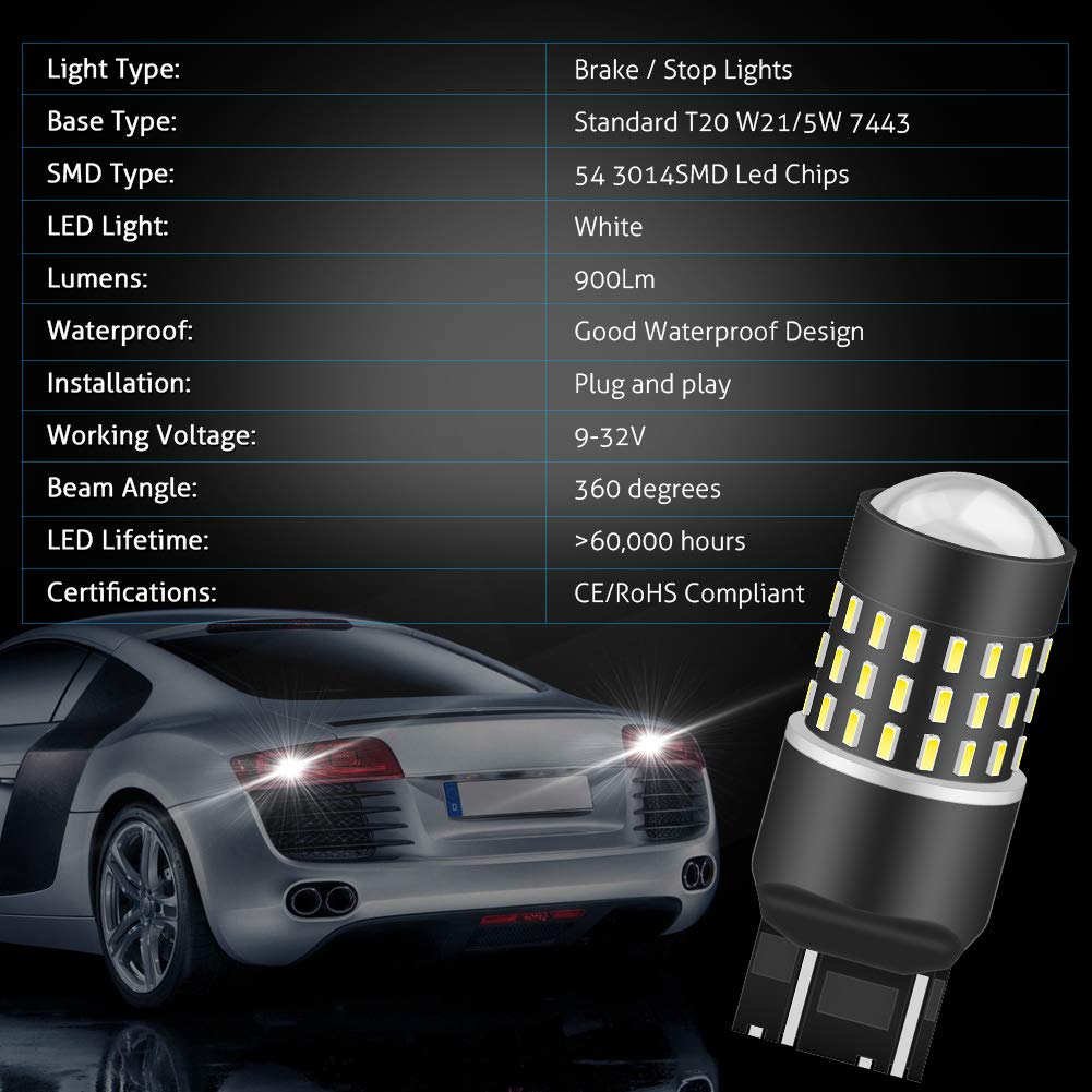 KATUR 7440 7443 7444NA 7441 992 LED Bulbs - Super Bright 650 Lumens, 54 Chipsets High Power 3014 LED Lights - Xenon White (Pack of 2) - Perfect for Turn Signal, Backup, Reverse, Brake, Tail, Stop, and Parking Lights in Cars, Trucks, and RVs